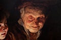 Close-up of painting, old woman and boy with candles, by Peter Paul Rubens Royalty Free Stock Photo